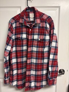 American Eagle Red and Blue Plaid Men's Shirt Large Tall